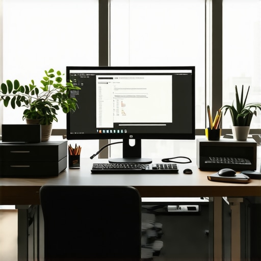Modern ergonomic workspace with curved ultrawide monitor Home office featuring a curved ultrawide monitor and ergonomic desk setup.