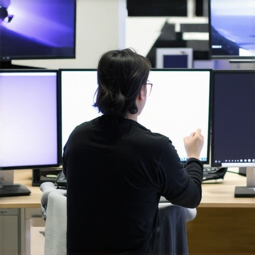Person comparing various curved ultrawide monitors in a tech store