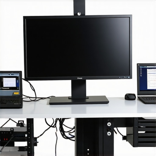 Expert Calibration for Long-Term Monitor Performance Calibration device connected to curved monitor for maintenance