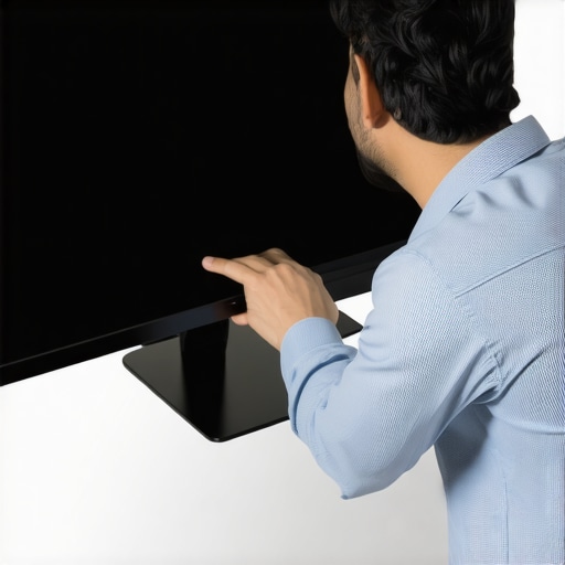 Person adjusting a curved monitor for ergonomic viewing