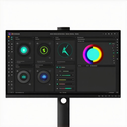 Person adjusting calibration settings on a curved monitor in a well-lit studio