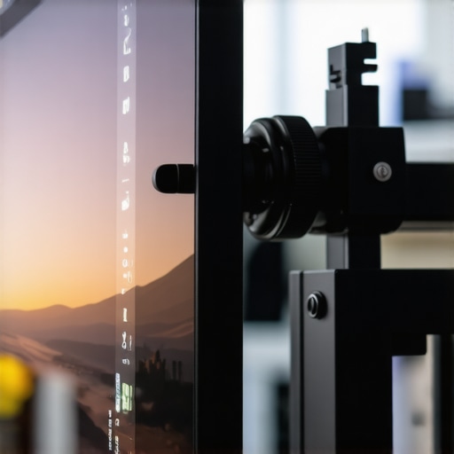 Professional monitor calibration setup Person calibrating a curved ultrawide monitor with professional equipment