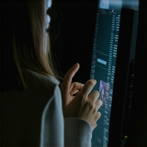 Person customizing display settings on a curved OLED monitor.