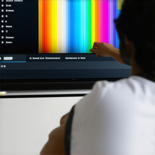 Person fine-tuning picture settings on a 1000R curved TV in a cozy living room