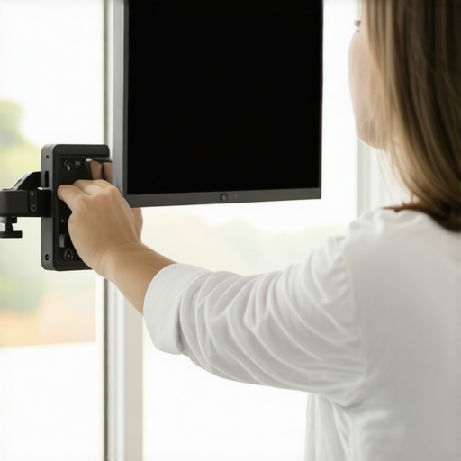 Proper Mounting of a Curved Monitor to Reduce Glare Person adjusting curved monitor for optimal glare reduction.