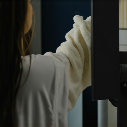 Proper cleaning of a curved monitor Person carefully cleaning a curved monitor with a microfiber cloth, ensuring optimal clarity and protection.
