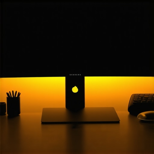 A 49-inch curved ultrawide monitor set up on a desk with ergonomic chair and ambient lighting, demonstrating immersive workspace.