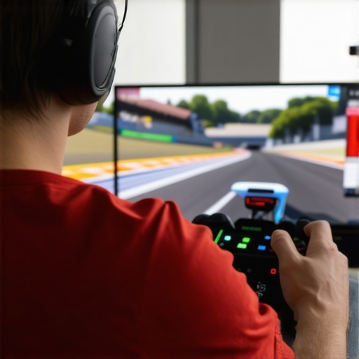 Gamer adjusting FOV settings on a curved ultrawide monitor for immersive racing experience